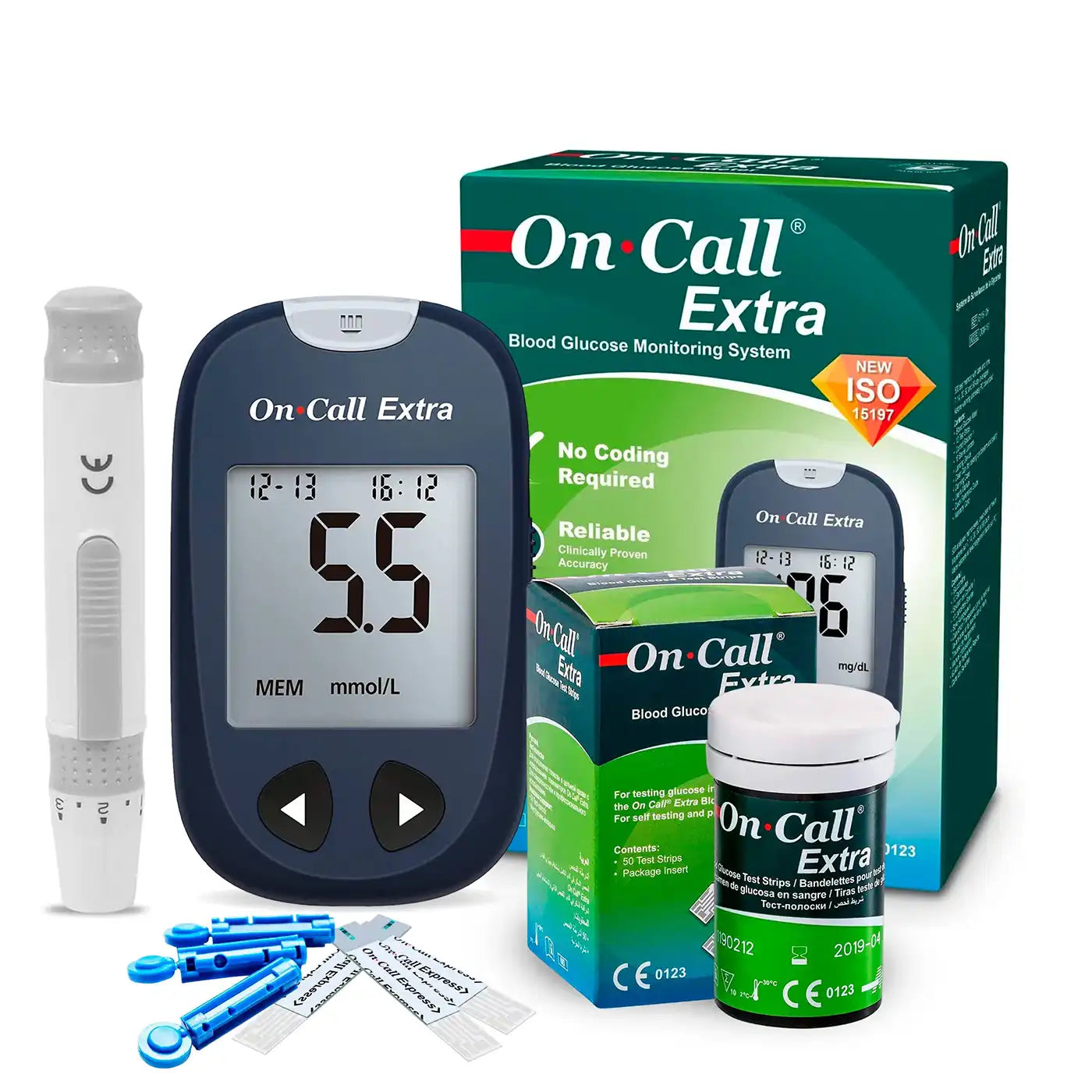 Glucómetro On Call Extra + 60 Cintas y 10 Lancetas
