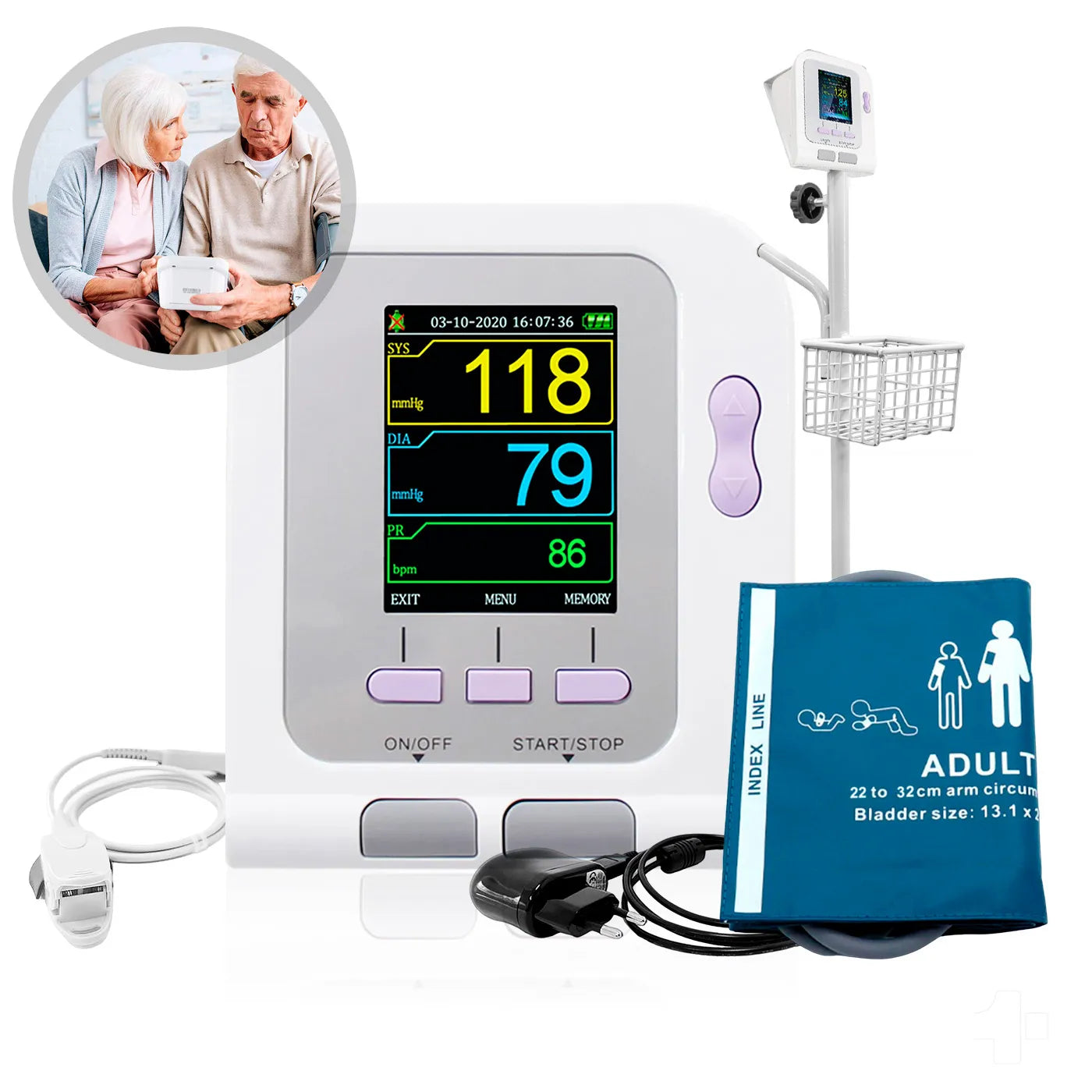 Monitor Signos Vitales Adulto Contec 08A con Oxímetro y Pedestal - TOPMEDIC