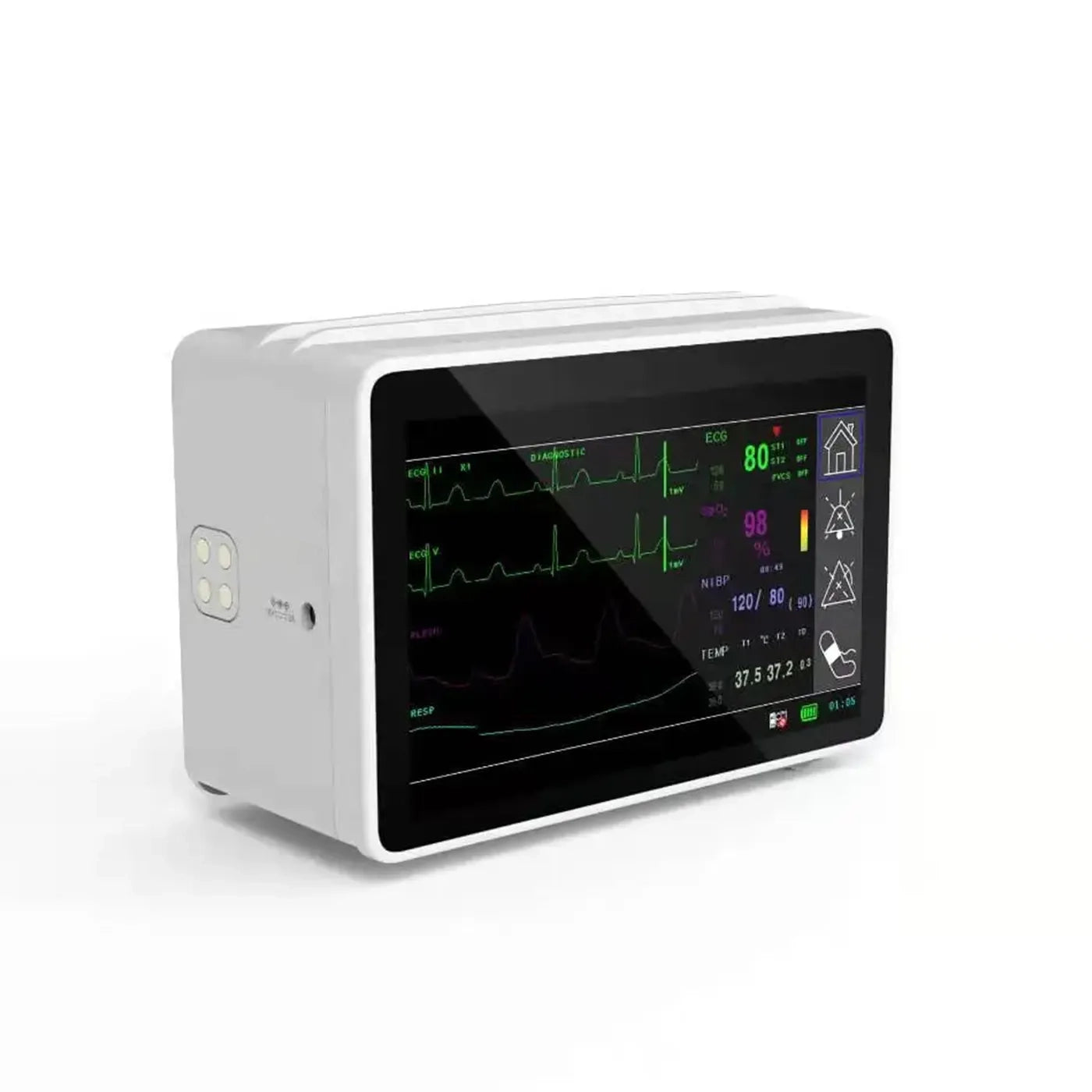 Monitor multiparamétrico Sinohero PSM1. Monitorea ECG, SPO2, FC, NIBP, TEMP y FR. Ideal para pacientes adultos, pediátricos y neonatos.