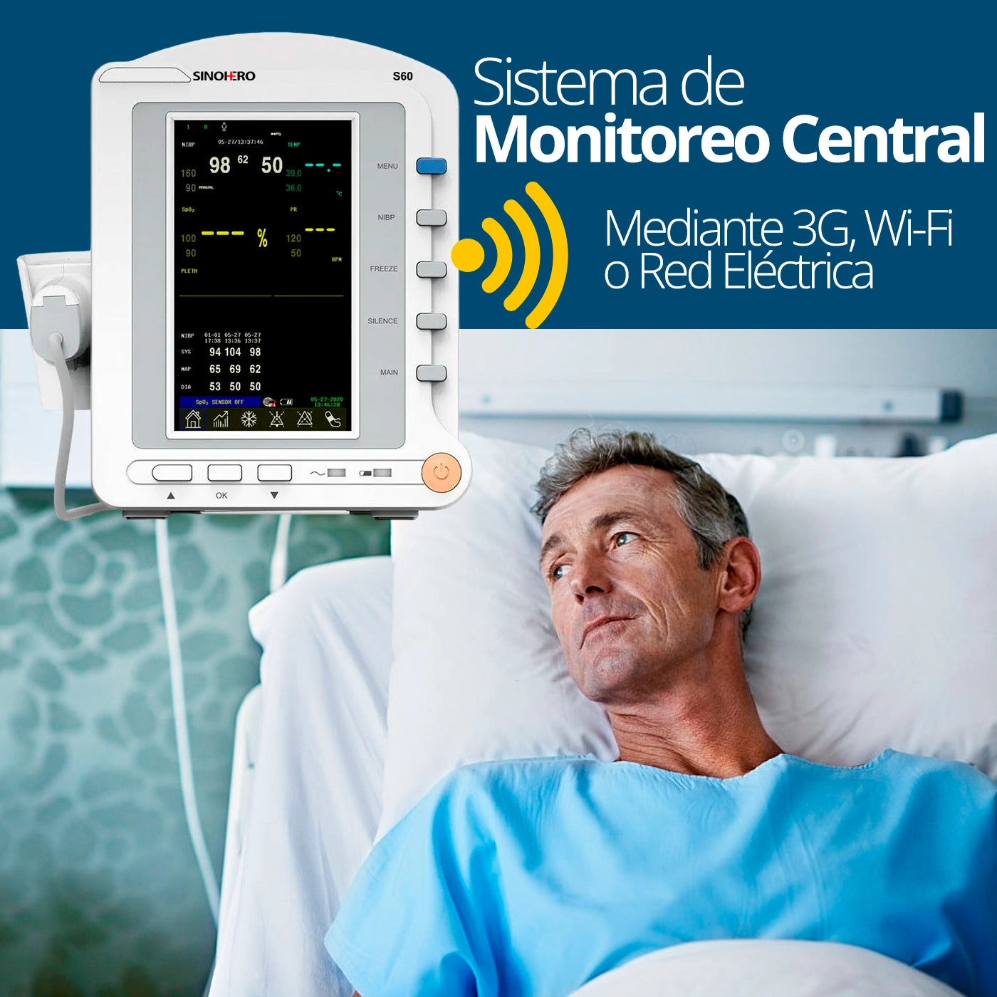 Monitor de signos vitales Sinohero S60 con conectividad 3G y Wi-Fi