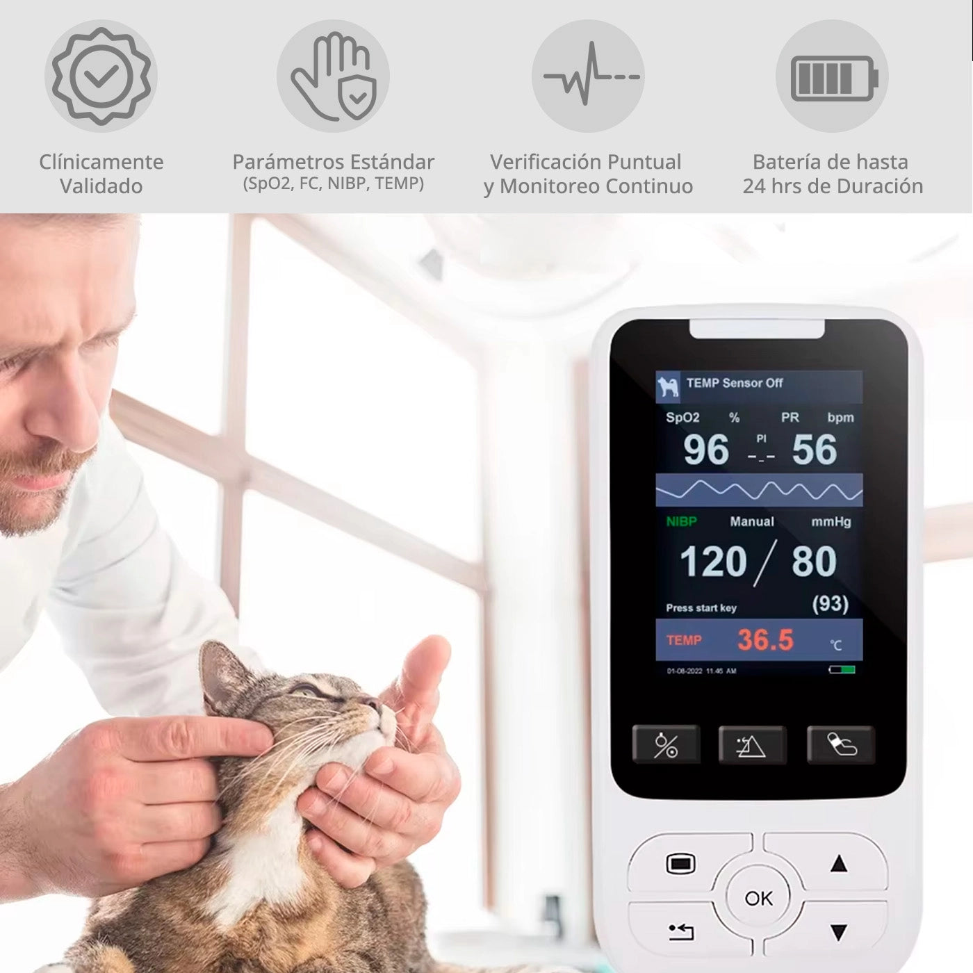 Sinohero SM50 Vet: Monitor portátil para medir signos vitales en animales. Perfecto para un diagnóstico rápido y preciso.