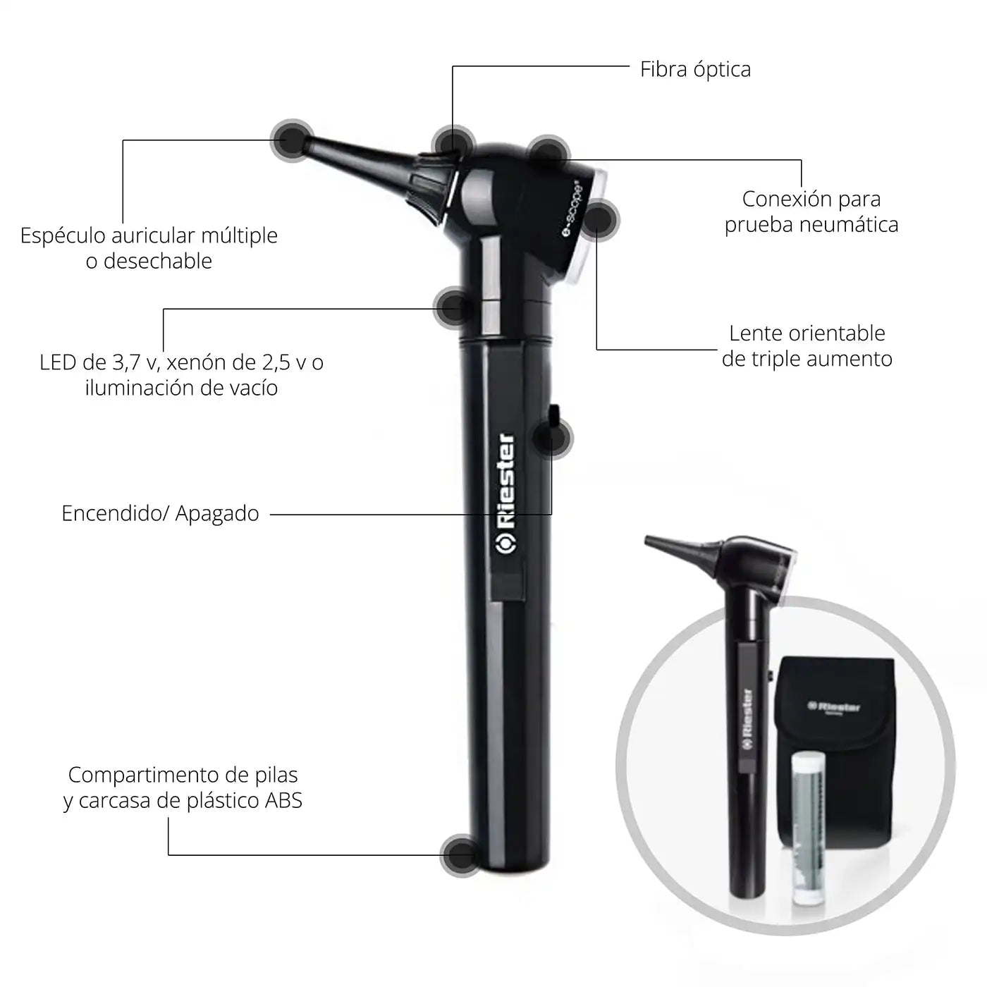 Otoscopio Riester E-Scope Negro - TOPMEDIC