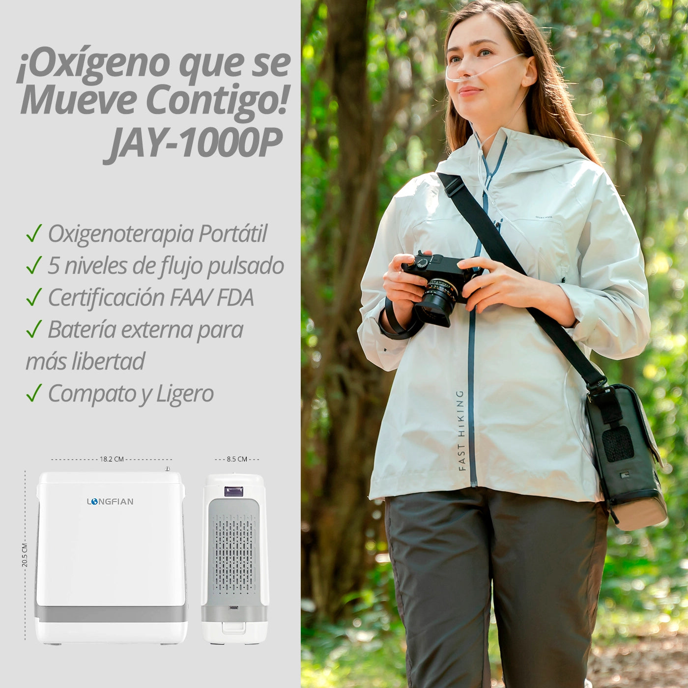 Concentrador de Oxígeno Portátil Longfian JAY1000P 6Hrs