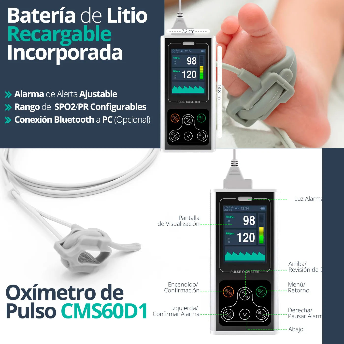 Oxímetro Saturómetro Contec CMS60D1 Neonatal - TOPMEDIC