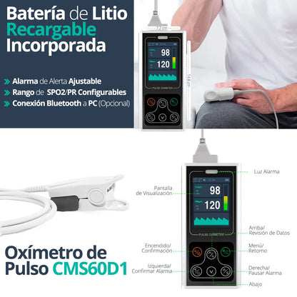 Oxímetro Contec CMS60D1 con Sensor Neonatal, Pediátrico y Adulto - TOPMEDIC