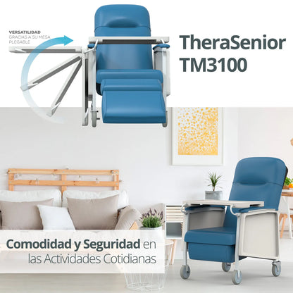 Sillón TheraSenior con la mesa de alimentación plegable del sillón TheraSenior.