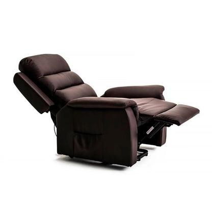 El sillón de elevación TheraLift reclinado en una de sus 3 posiciones, con las piernas elevadas.