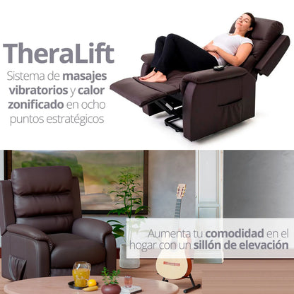 Imagen del sillón de elevación TheraLift mostrando su diseño moderno y elegante en un ambiente de hogar.