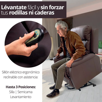 Vista lateral del sillón de elevación TheraLift levantando a una persona para ayudarla a ponerse de pie.