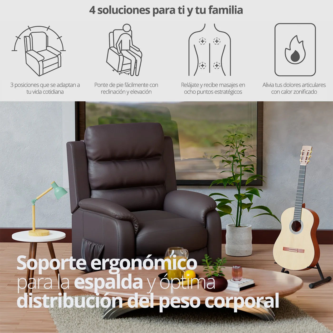 Detalle de la estructura ergonómica del sillón de elevación TheraLift que brinda soporte a la espalda.