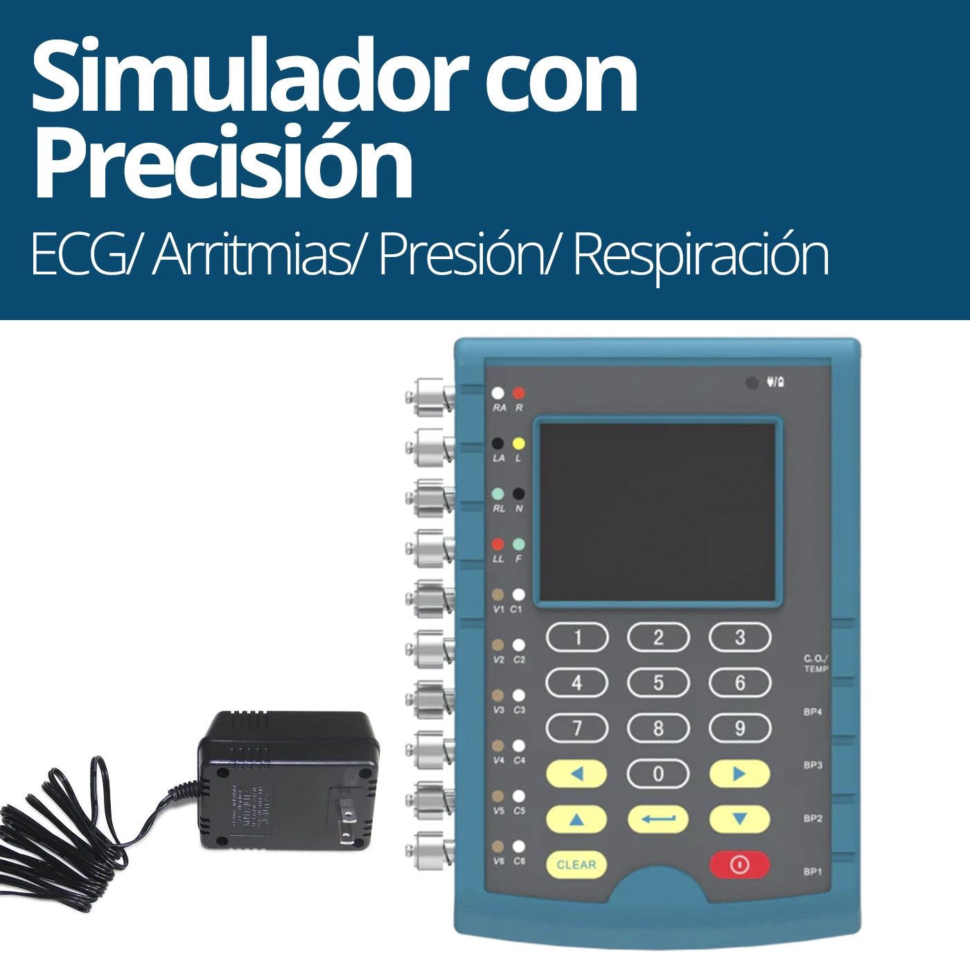 Simulador Multiparamétrico MS400 con sus accesorios y cableado