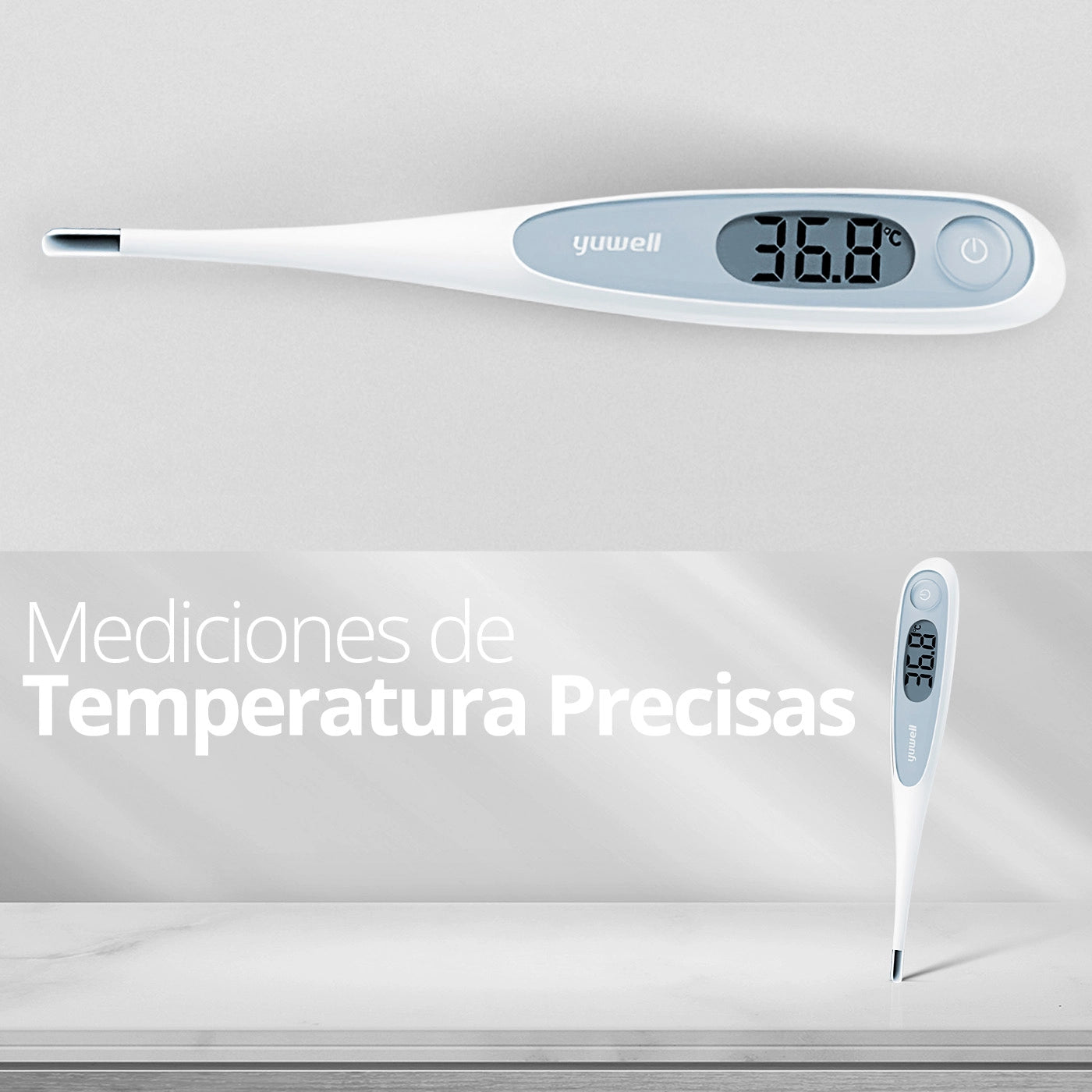 Termómetro digital Yuwell YT-313: Mediciones precisas, función de memoria, alarma de fiebre, resistente al agua.