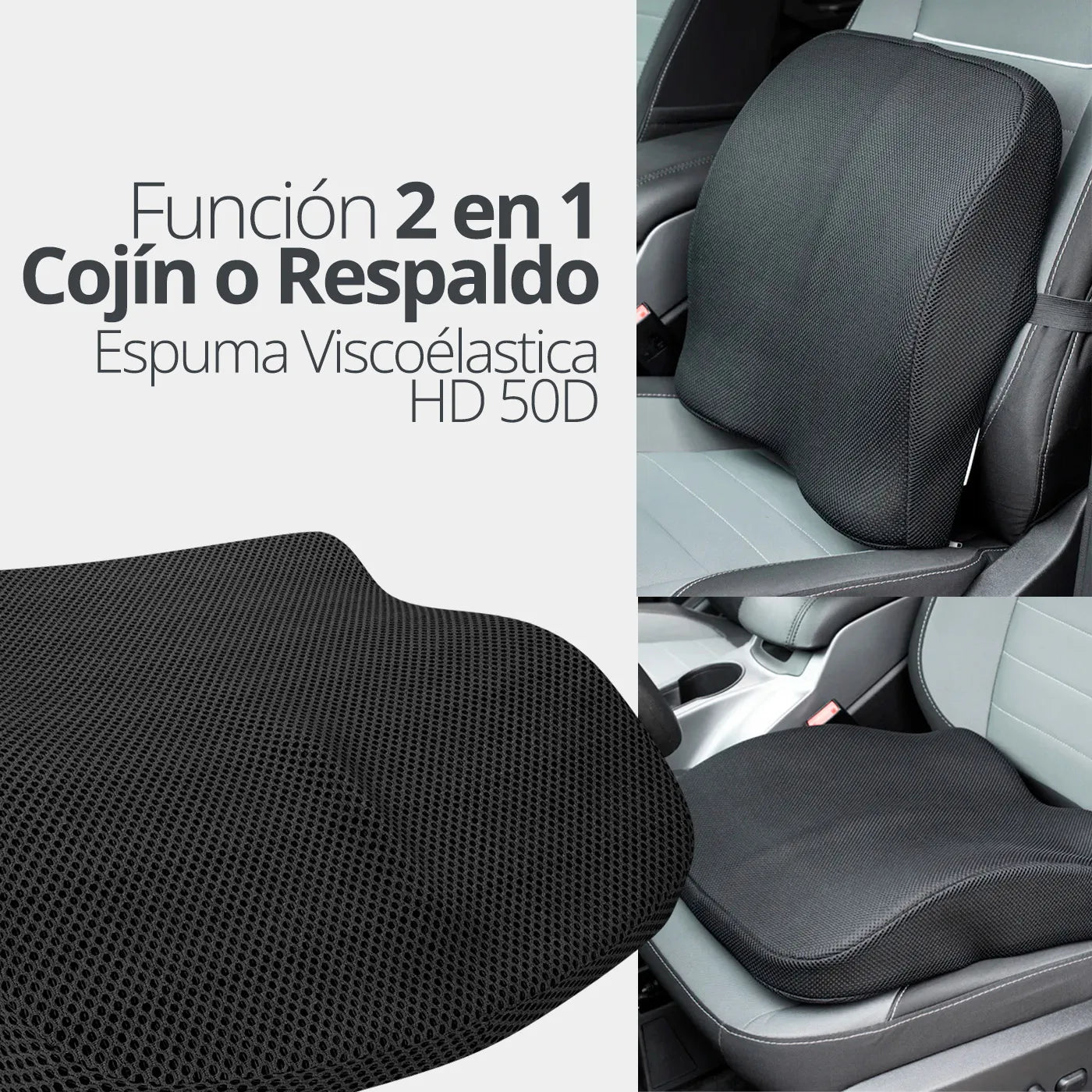 Theraplus con funda extraíble y lavable de malla 3D en un asiento de automóvil