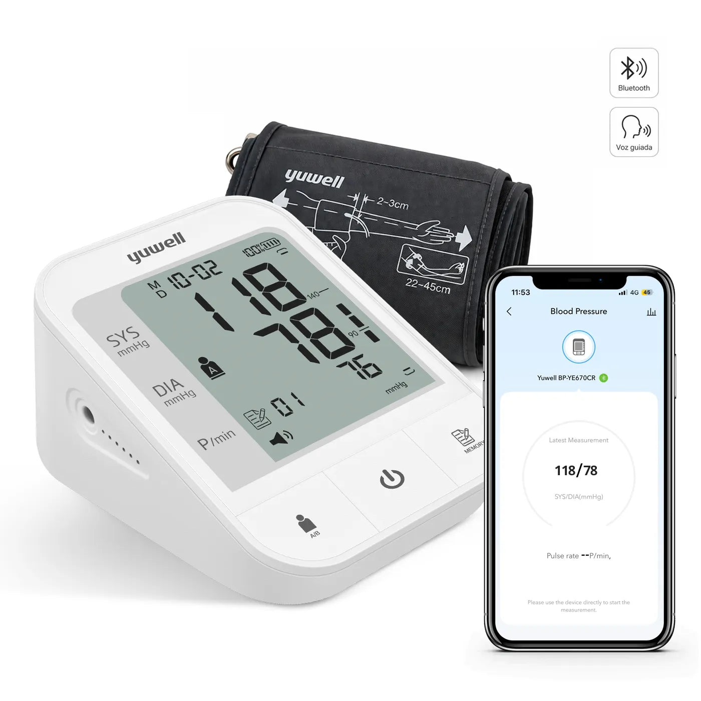 Toma Presión Yuwell YE670CR Recargable + Bluetooth + Voz + Bzte Adulto