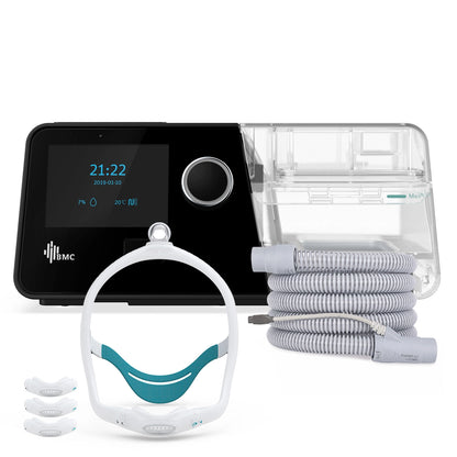 Auto CPAP BMC G3 A20 con máscara premium y tubo calefaccionado para tratamiento de apnea del sueño