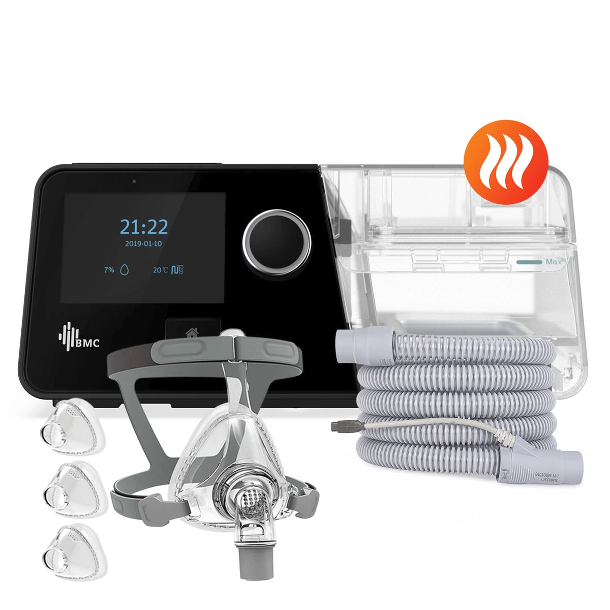 AutoCPAP BMC G3 A20 con tubo calefaccionado y máscara F5 en 3 tallas