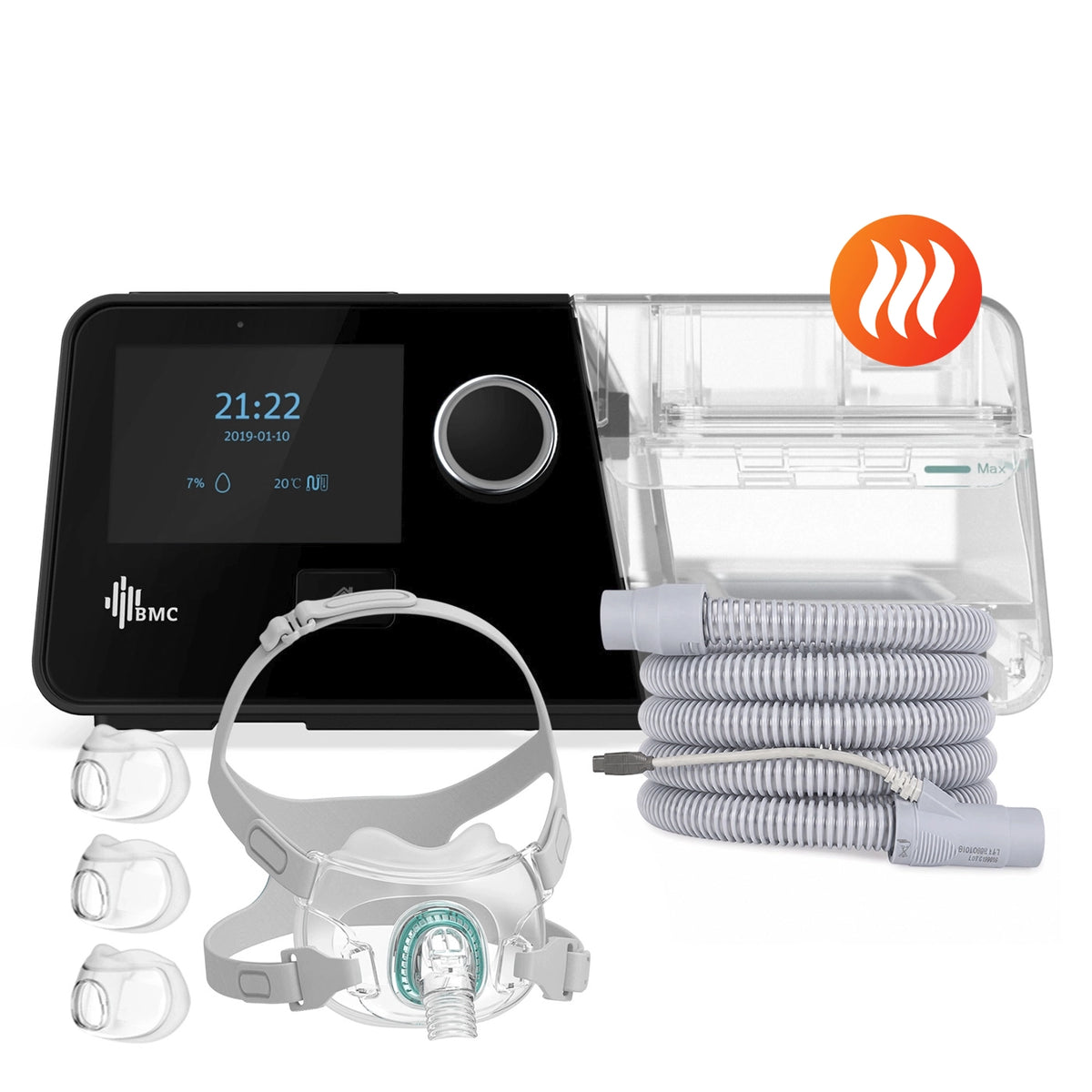 AutoCPAP BMC G3 A20 con máscara premium oronasal F6 de 3 tallas y tubo calefaccionado