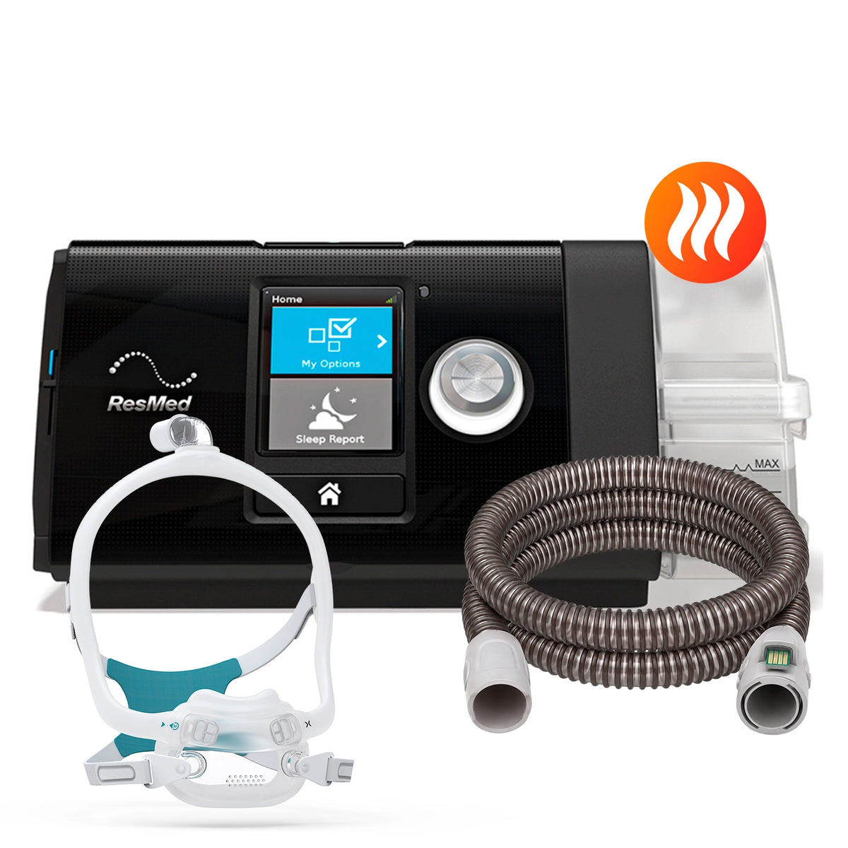 AutoCPAP ResMed AirSense 10 con máscara premium BMC F6S y tubo calefaccionado
