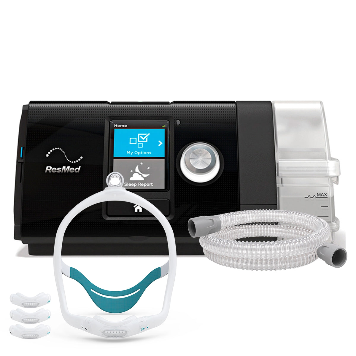 AutoCPAP ResMed AirSense 10 con máscara premium BMC N6S de 3 tallas y tubo estándar
