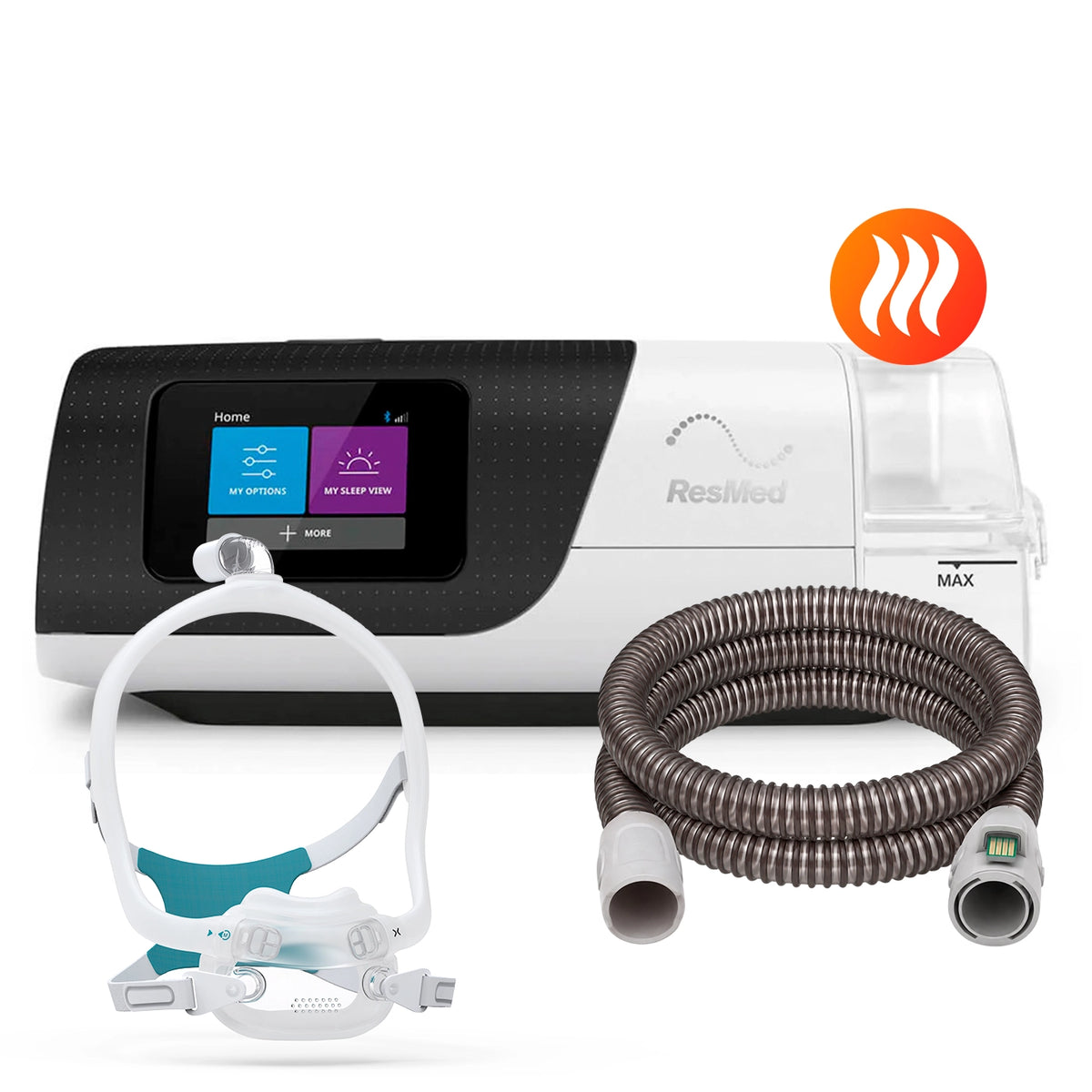 AutoCPAP ResMed AirSense 11 con máscara premium BMC F6S y tubo calefaccionado