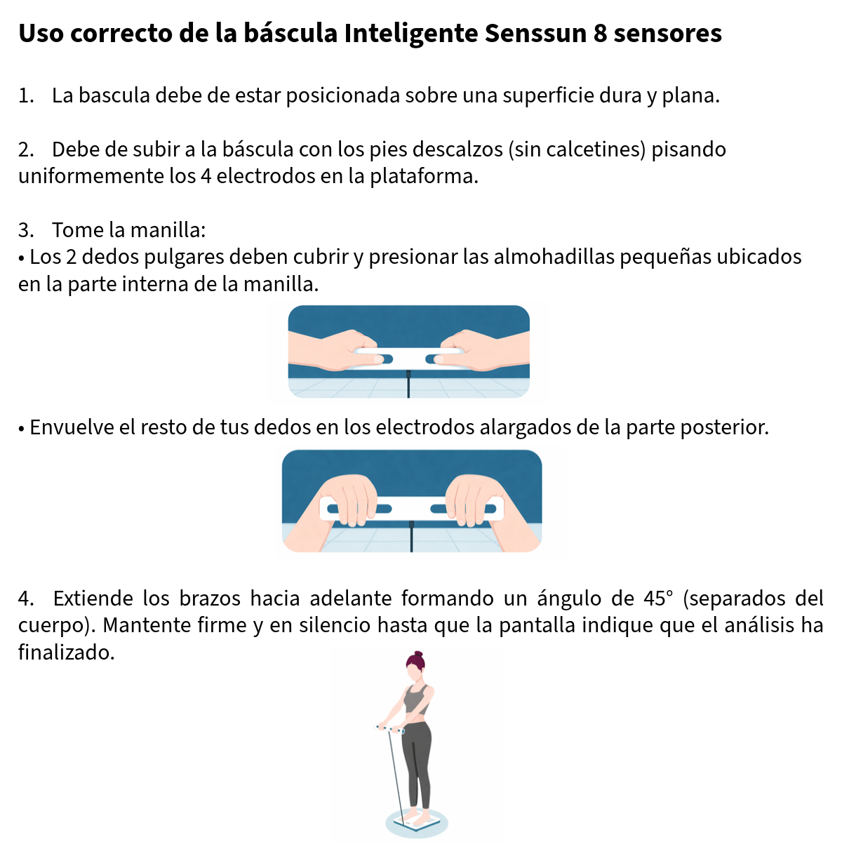 Indicaciones de uso correcto de la Balanza inteligente Senssun con Bluetooth