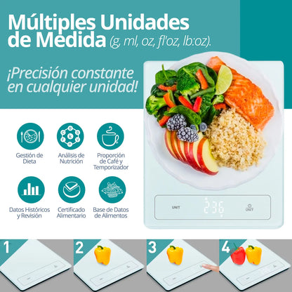 Báscula de alimentos con Bluetooth y aplicación móvil para consultar información nutricional