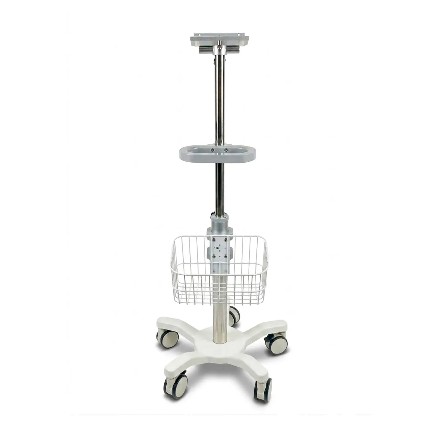 Carro para monitor multiparámetro con canastillo y base con ruedas para uso clínico