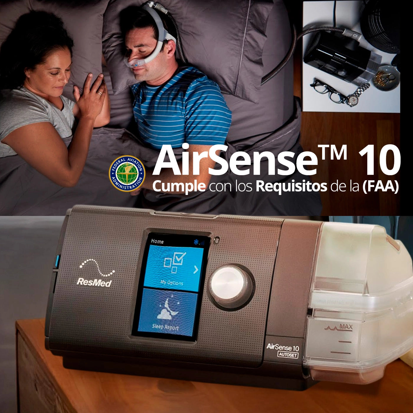Tratamiento de apnea obstructiva del sueño con CPAP Automático ResMed AirSense 10