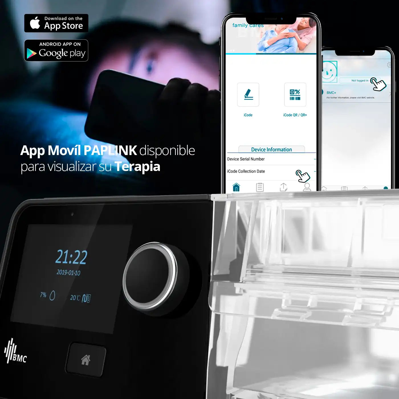 Conectividad inteligente y monitoreo de terapia CPAP BMC G3 A20