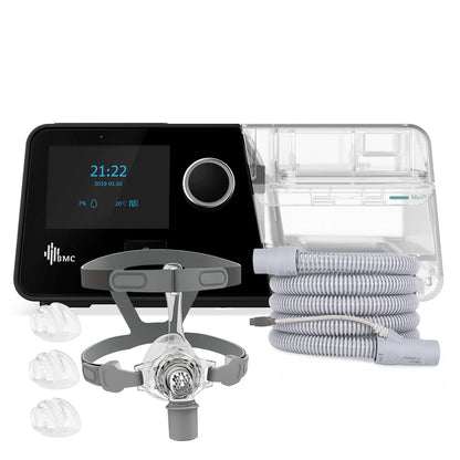 CPAP BMC G3 A20 con máscara nasal y tubo calefaccionado para terapia de apnea del sueño