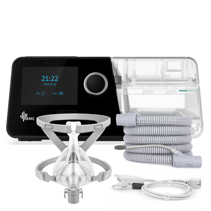 CPAP BMC G3 A20 con máscara oronasal, tubo calefaccionado y oxímetro