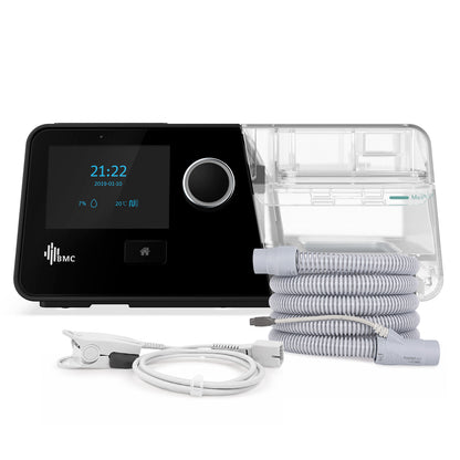 CPAP BMC G3 A20 con tubo calefaccionado y oxímetro para monitoreo de oxigenación