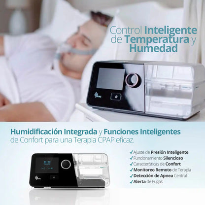 Paciente utilizando CPAP BMC G3 A20 para tratamiento de apnea del sueño