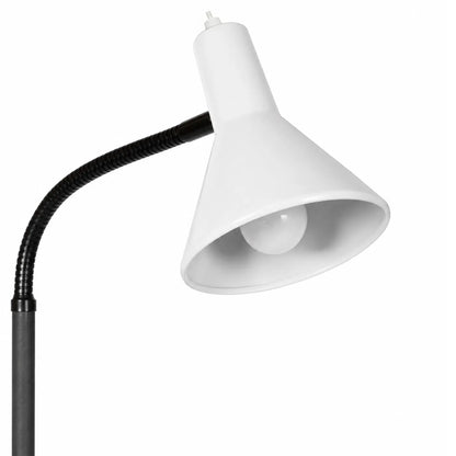 Detalle del cabezal metálico de lámpara clínica profesional con cuello flexible.