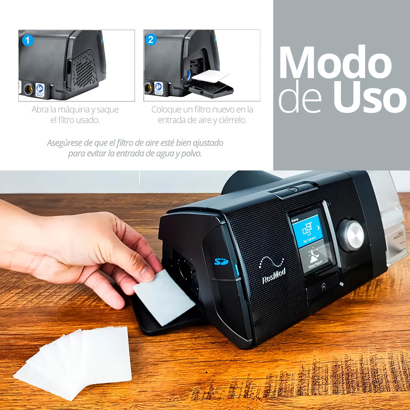Mantenimiento y reemplazo del filtro para CPAP ResMed AirSense 10 y S9