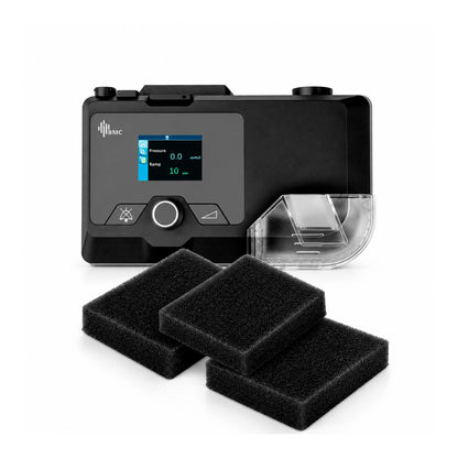 Pack de 3 filtros reutilizables para CPAP BMC G2 junto a equipo compatible