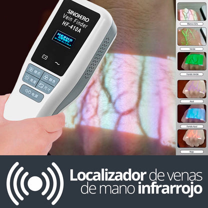 Detector de venas HF-410A portátil utilizando tecnología NIR para visualizar venas periféricas.
