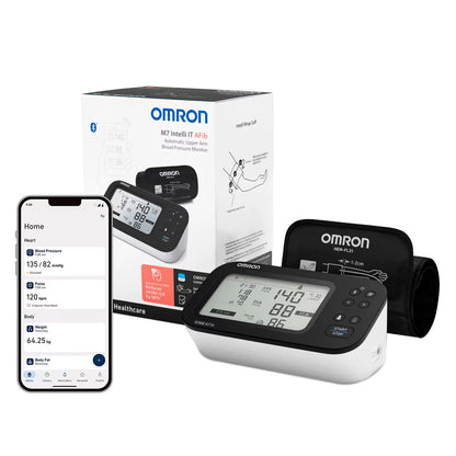 Monitor de presión arterial OMRON M7 Intelli IT AFib con Bluetooth, brazalete Intelli Wrap y aplicación OMRON Connect.