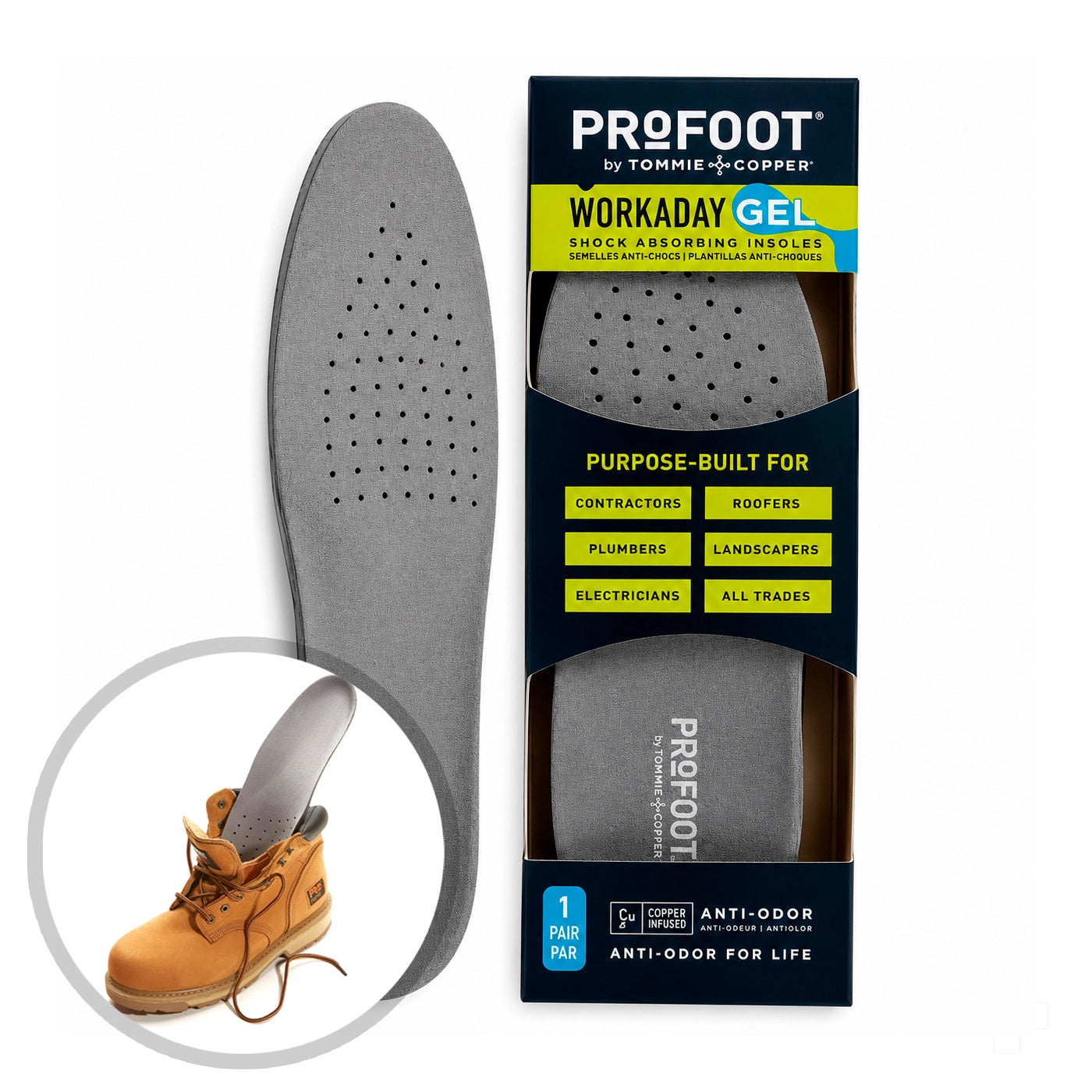 Plantillas ortopédicas Profoot Workday Gel para trabajo de alto impacto y calzado de seguridad