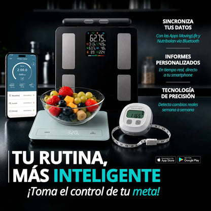 Soluciones inteligentes Senssun para seguimiento de peso, medidas corporales y alimentación desde aplicaciones móviles.