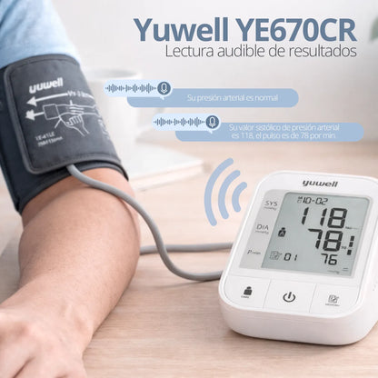 Yuwell YE670CR con función de voz que anuncia los resultados automáticamente