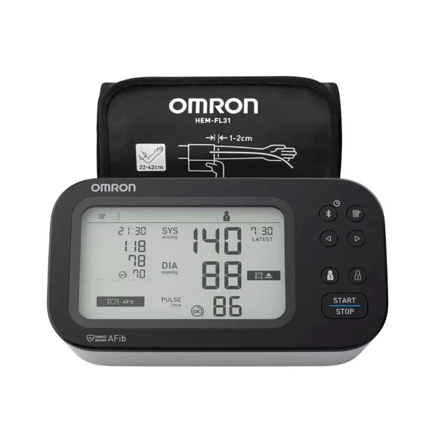 Tensiómetro digital de brazo OMRON M7 Intelli IT AFib con detección de fibrilación auricular y tecnología Intelli Sense.