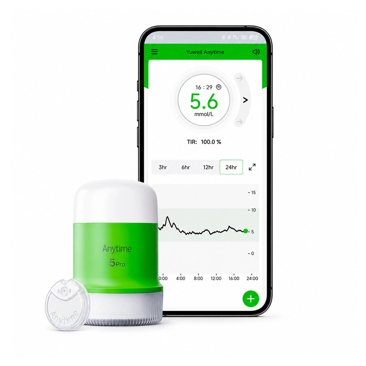 Yuwell Anytime 5Pro con app móvil y monitoreo de glucosa en smartwatch