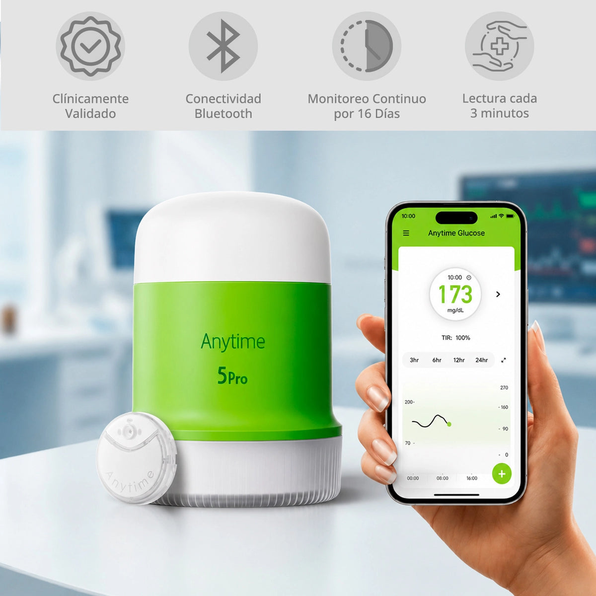 Sensor Yuwell Anytime 5Pro para monitoreo continuo de glucosa